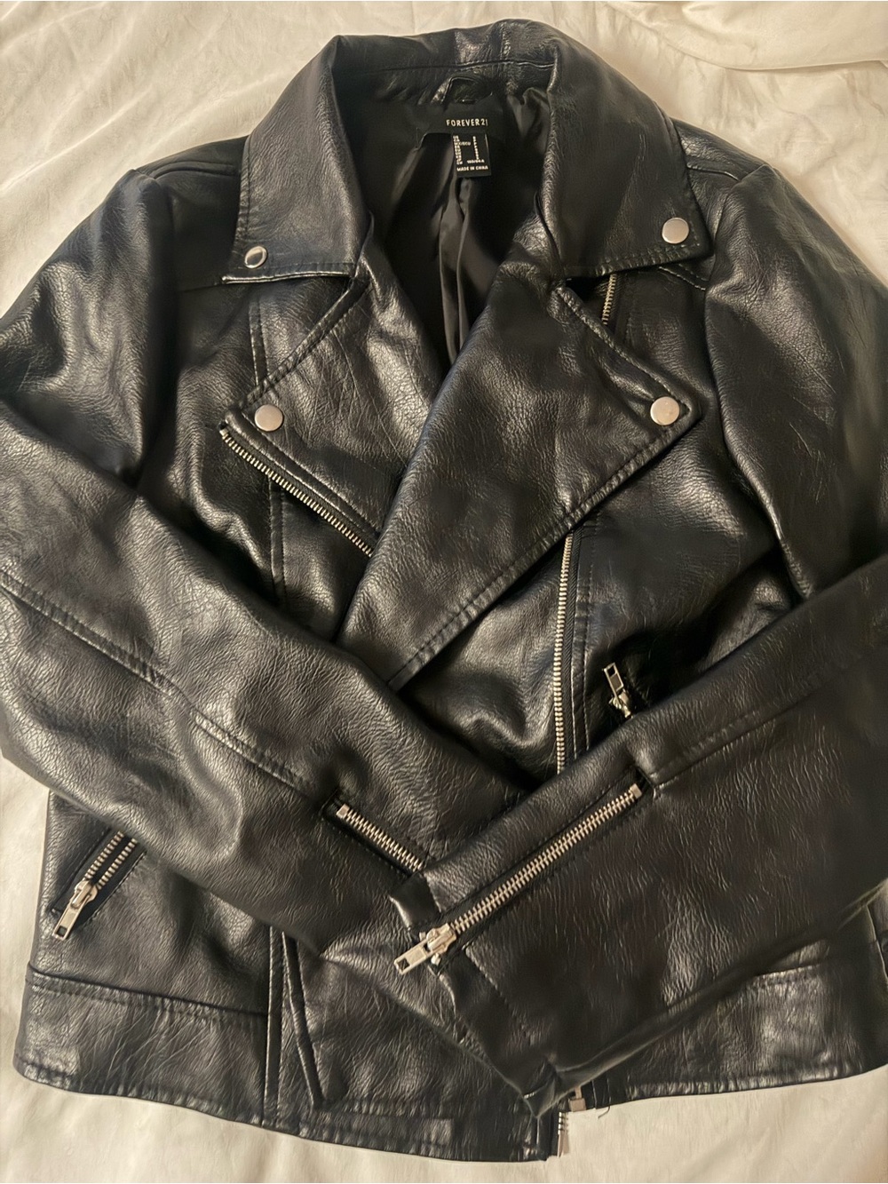 Forever 21 Black Faux Leather Moto Jacket for Women